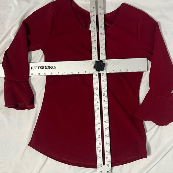 Elegant Red Fitted Bell Sleeve Blouse - Picture 6 of 6